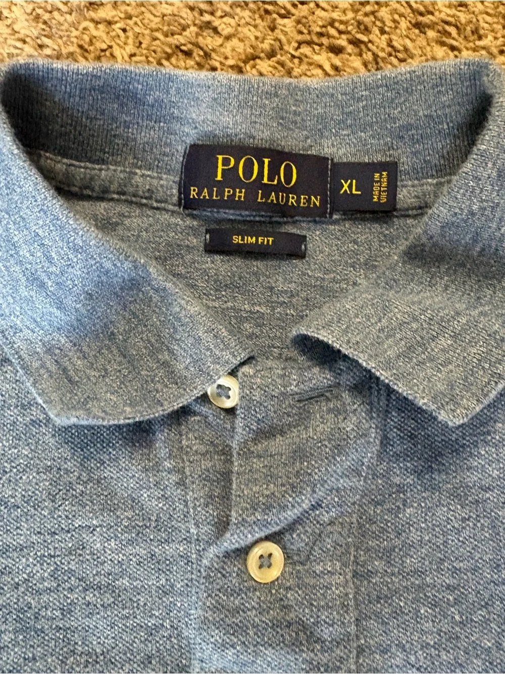 Ralph Lauren Heathered Light Blue Polo with Navy Pony